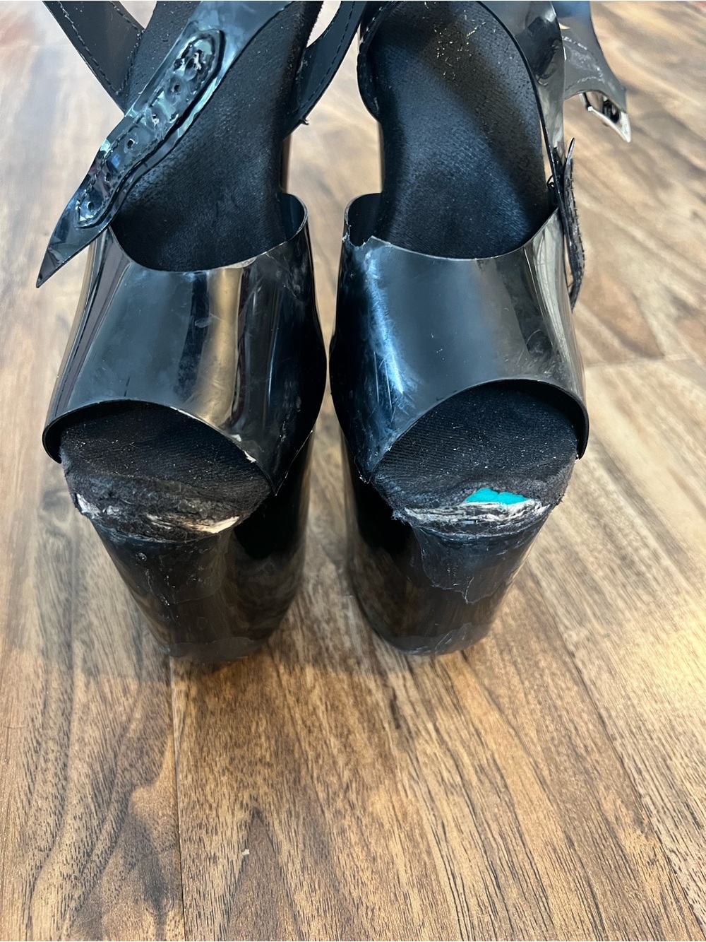 Pleaser Black Platform Heels Size 8 8 inches Well Worn - Picture 4 of 5